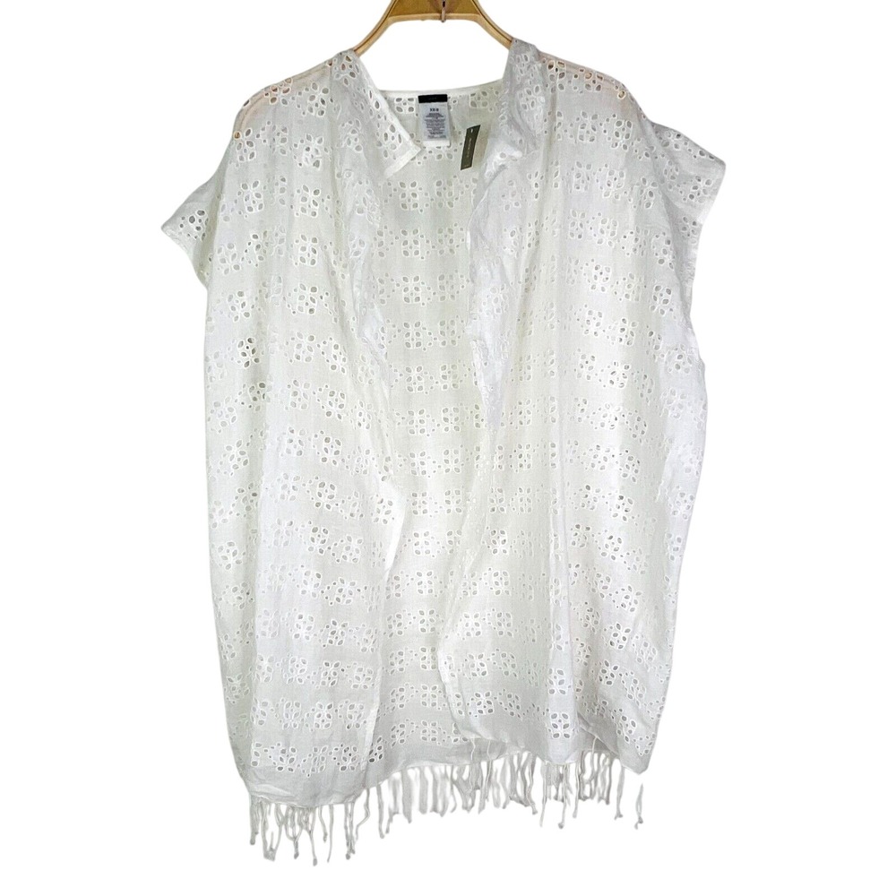 J.Crew Eyelet Wrap Womens XS/S White NEW Linen‎ Blend Fringe Coverup BI827